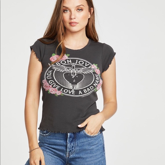 NWT Bon Jovi Rose Scalloped Baby Tee